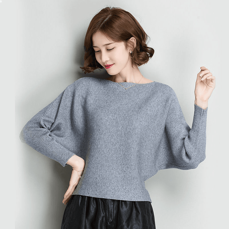 박쥐 셔츠 여성 셔츠 가을 새로운 한국 스타일 다용도 루즈핏 배트윙 소매 보트넥 니트 티셔츠 이미지 2