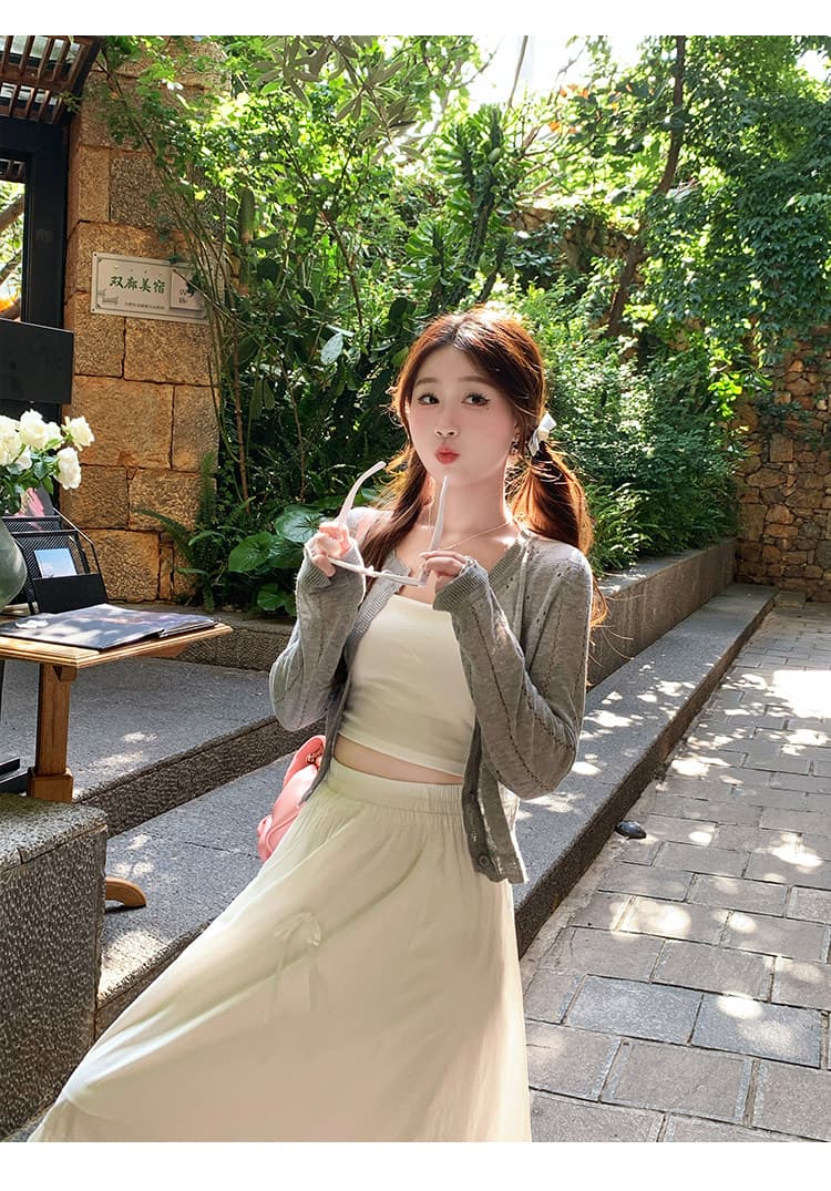 얼음 실크 자외선 차단 의류 여성 여름 얇은 스타일 외부 가져 가라. 니트 오픈 가디건 홀로우 아웃 Tulle 블라우스 작은 숄 에어컨 셔츠 맨위 상세 이미지 6