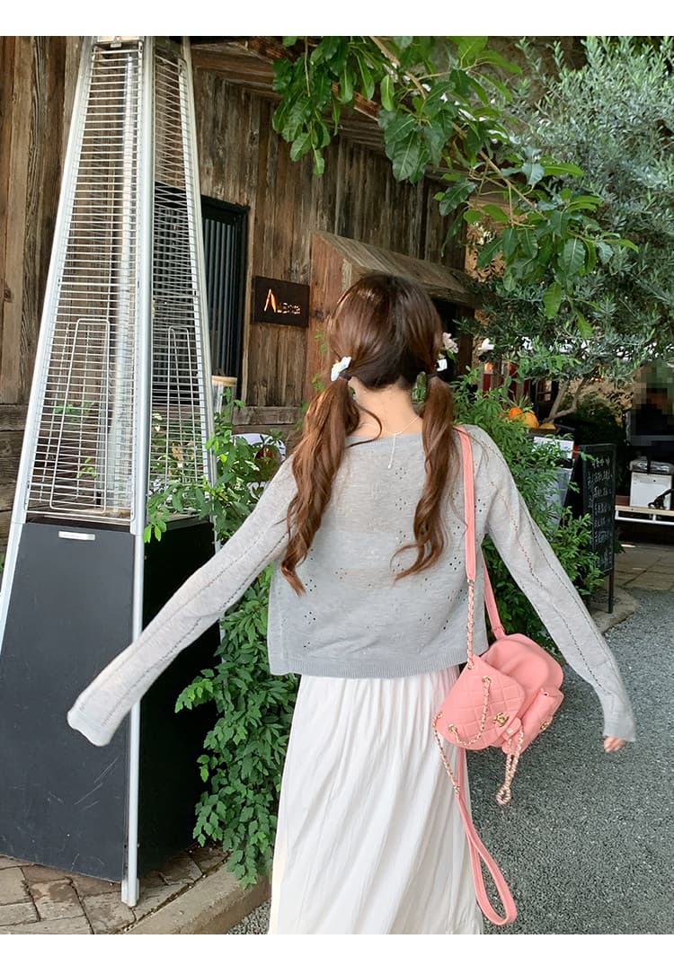 얼음 실크 자외선 차단 의류 여성 여름 얇은 스타일 외부 가져 가라. 니트 오픈 가디건 홀로우 아웃 Tulle 블라우스 작은 숄 에어컨 셔츠 맨위 상세 이미지 7