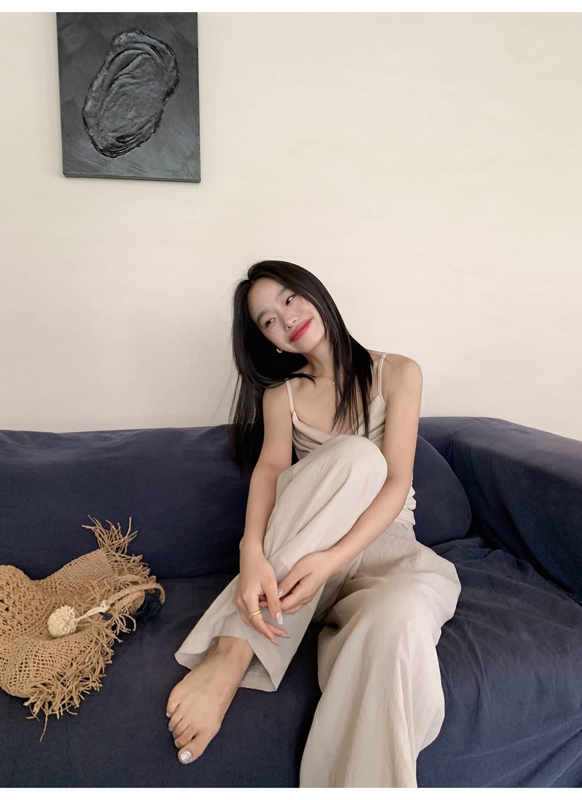 보트넥 핫걸 섹시함 벨트 가슴 패드 작은 슬링 조끼 여름 주름 수 있습니다. 외부 아름다움 뒤로 니트 인사이드 가져 가라. 만나는 여성 상세 이미지 20