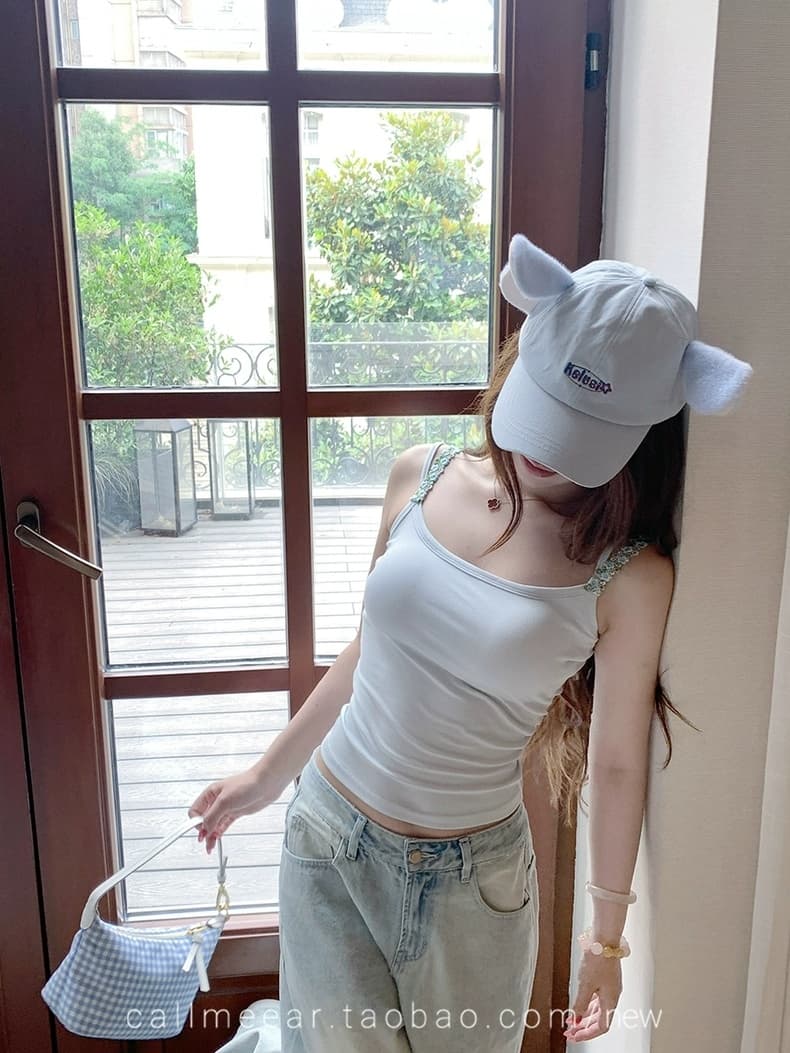 달콤한 핫걸 핑크색 꽃 더블 어깨끈 캐미솔 여름 인사이드 가져 가라. 외출용 벨트 가슴 패드 몸매 가꾸기 포장 가슴 맨위 상세 이미지 10