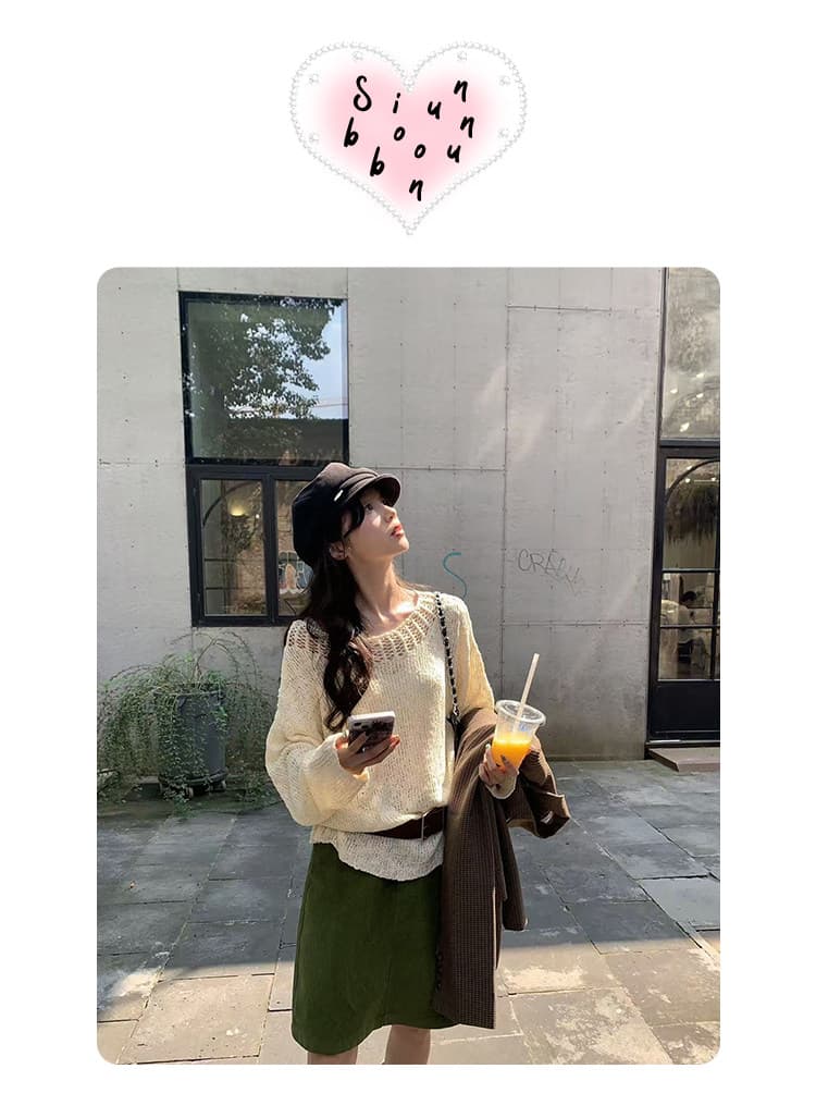 느긋한 바람 홀로우 아웃 니트 스웨터 봄 여름 착용 가져 가라. 우유 씽 하는 소리 부드러운 찹쌀 긴팔 맨위 얇은 스타일 스택 착용 에어컨 블라우스 여성 상세 이미지 1