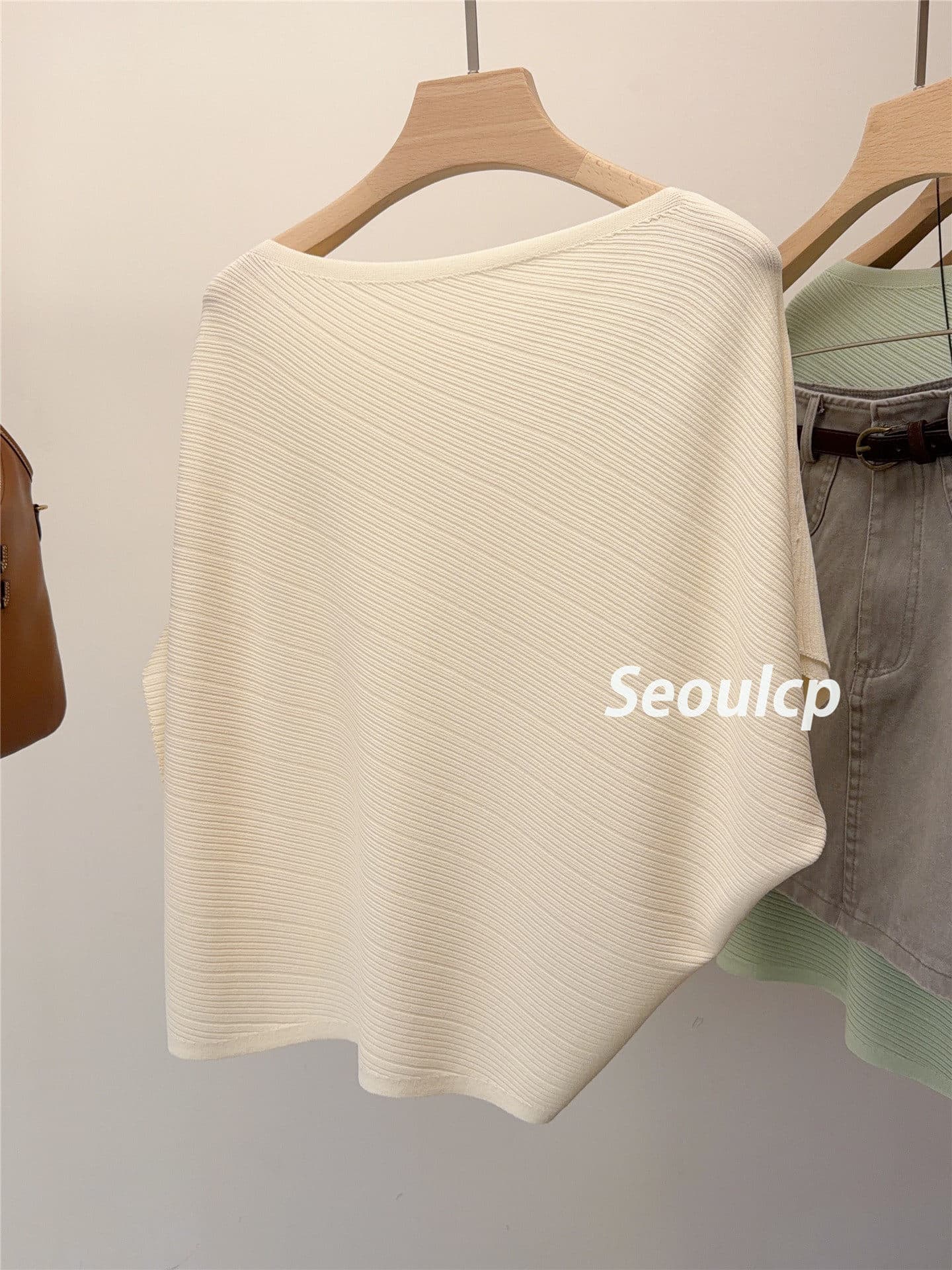 익스트림 제인 바람 배트윙 소매 보트넥 니트 스웨터 여성 박하 녹색 루즈핏 다용도 슬림해 보이는 얼음 실크 맨위 상세 이미지 3