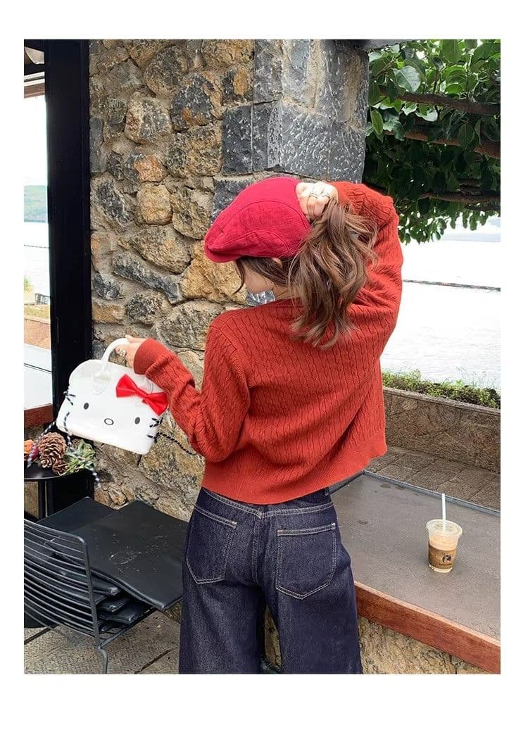 오픈 가디건 니트 2026 새로운 나비 매듭 맨위 봄 가을 고급 꽈배기 연령 감소 재킷 자수 스웨터 상세 이미지 26