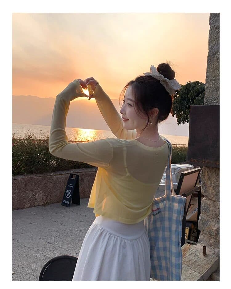 핑크색 작은 외부 가져 가라. 블라우스 오픈 가디건 여성 경기 슬립 2026 새로운 여름 얇고 가벼운 니트 재킷 자외선 차단 짧은 맨위 상세 이미지 4