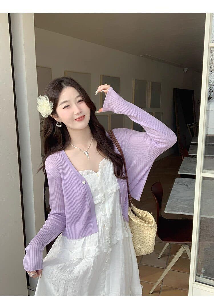 오픈 가디건 경기 슬립 드레스 여성 얇은 스타일 자외선 차단 작은 블라우스 2026 여름 보라색 쇼트 스타일 니트 재킷 상세 이미지 6