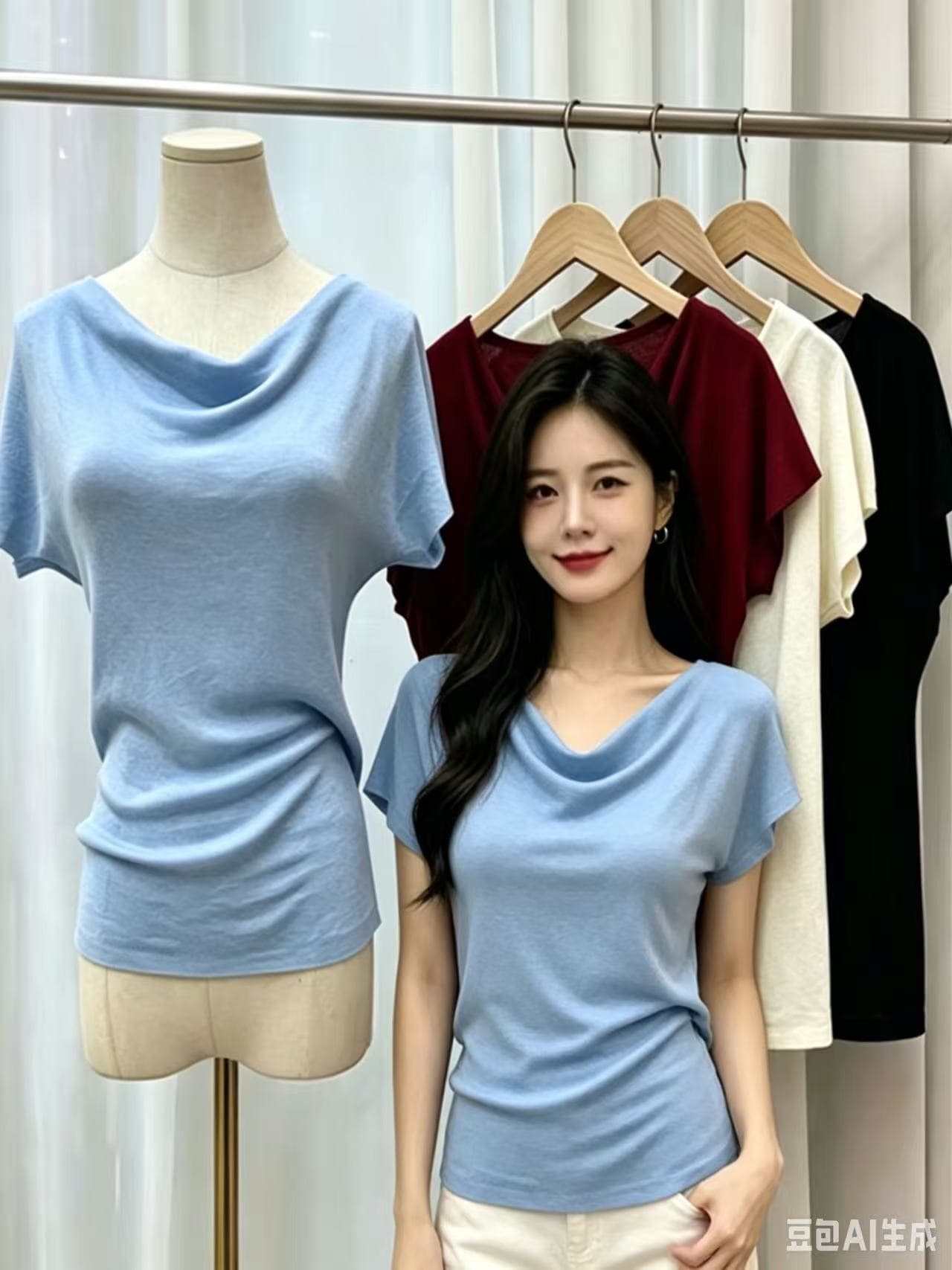 검정색 반팔 티셔츠 프랑스식 핫걸 디자인 센스 오프숄더 튜브탑 쇄골 오프숄더 맨위 여성 이미지 3