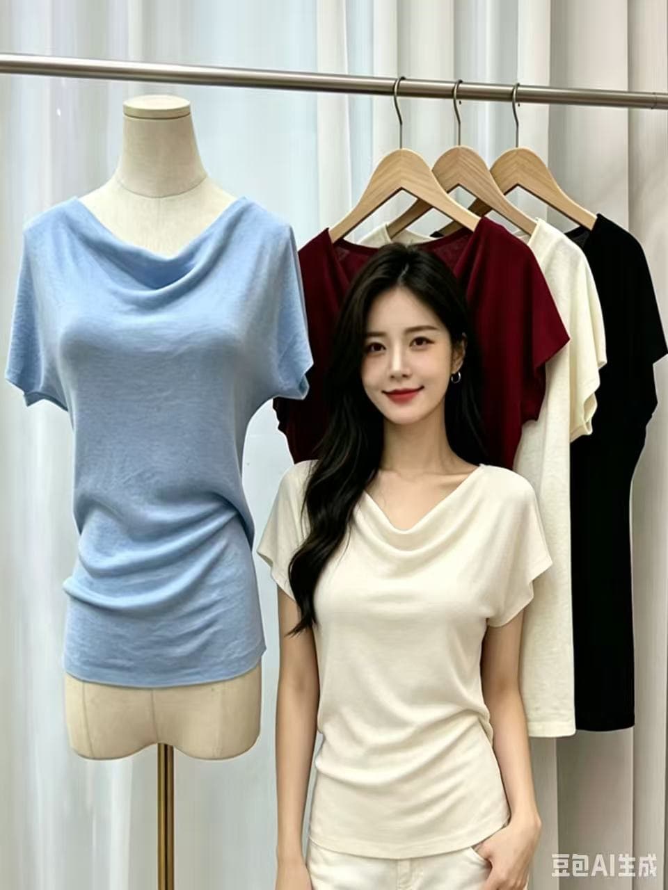 검정색 반팔 티셔츠 프랑스식 핫걸 디자인 센스 오프숄더 튜브탑 쇄골 오프숄더 맨위 여성 이미지 4