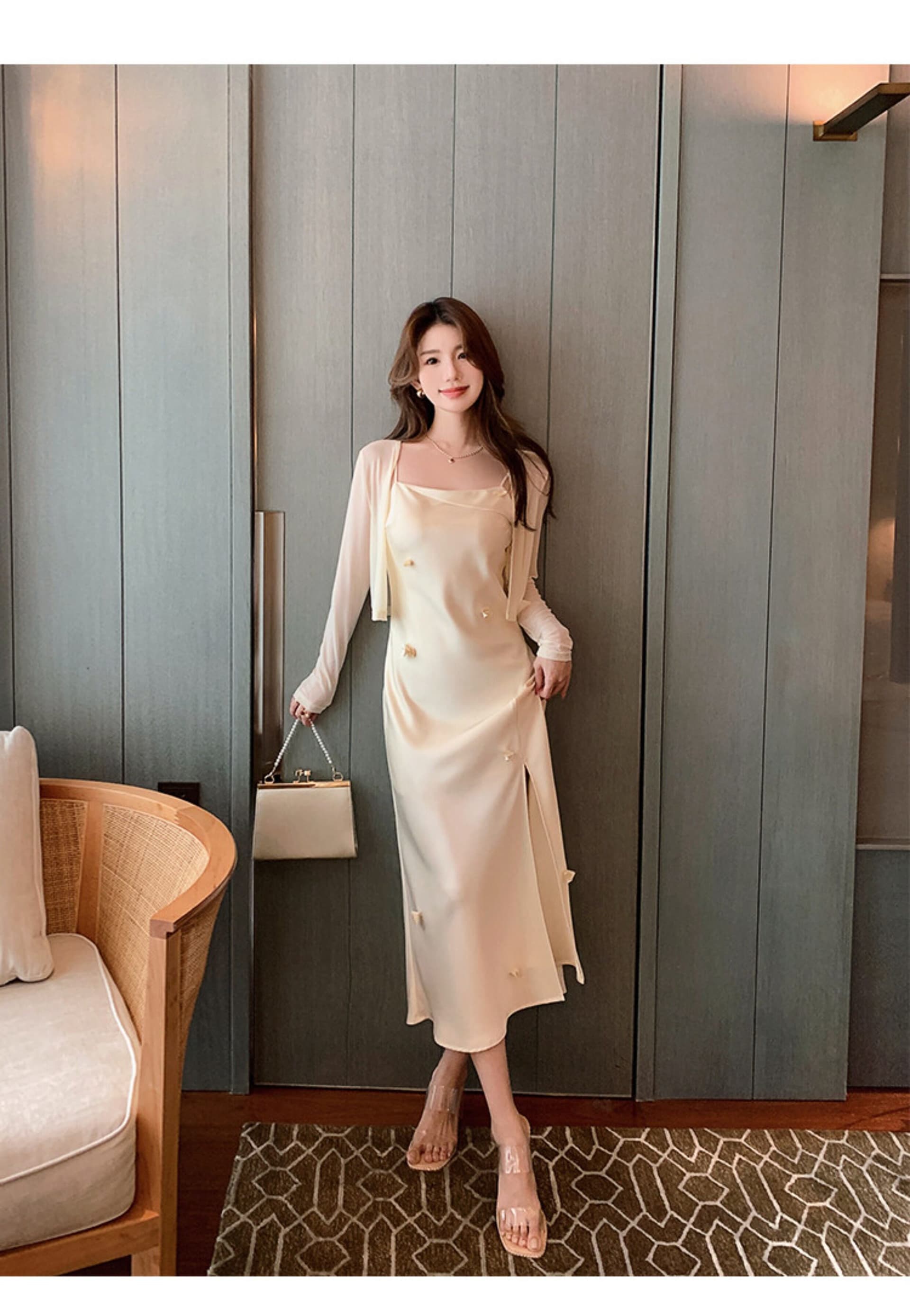 망사 작은 열림 셔츠 경량 여성 여름 Tulle 슬립 드레스 외부 코디 치마 에어컨 셔츠 상세 이미지 6