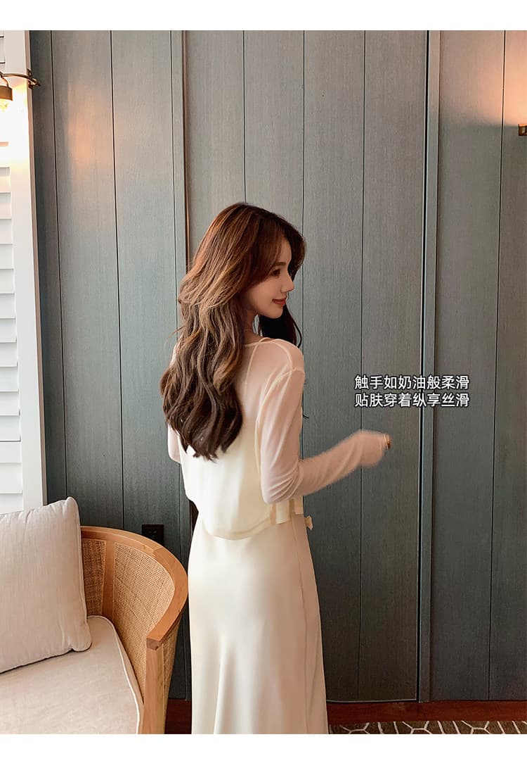망사 작은 열림 셔츠 경량 여성 여름 Tulle 슬립 드레스 외부 코디 치마 에어컨 셔츠 상세 이미지 7