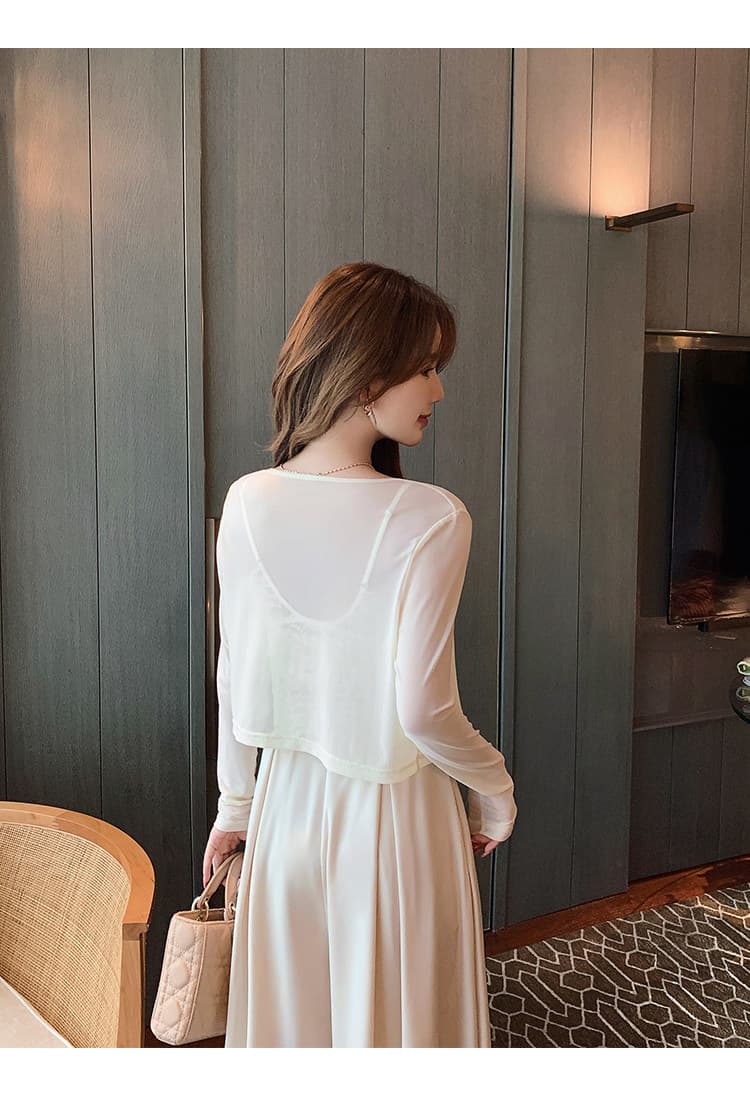 망사 작은 열림 셔츠 경량 여성 여름 Tulle 슬립 드레스 외부 코디 치마 에어컨 셔츠 상세 이미지 12