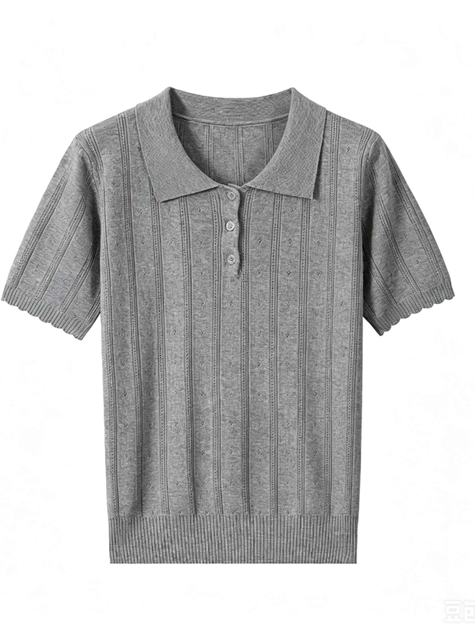 레트로 POLO 칼라 얼음 실크 홀로우 아웃 니트 반팔 티셔츠 여성 봄 여름 얇은 스타일 몸매 가꾸기 다용도 긍정적 인 어깨 작은 셔츠 맨위 이미지 4