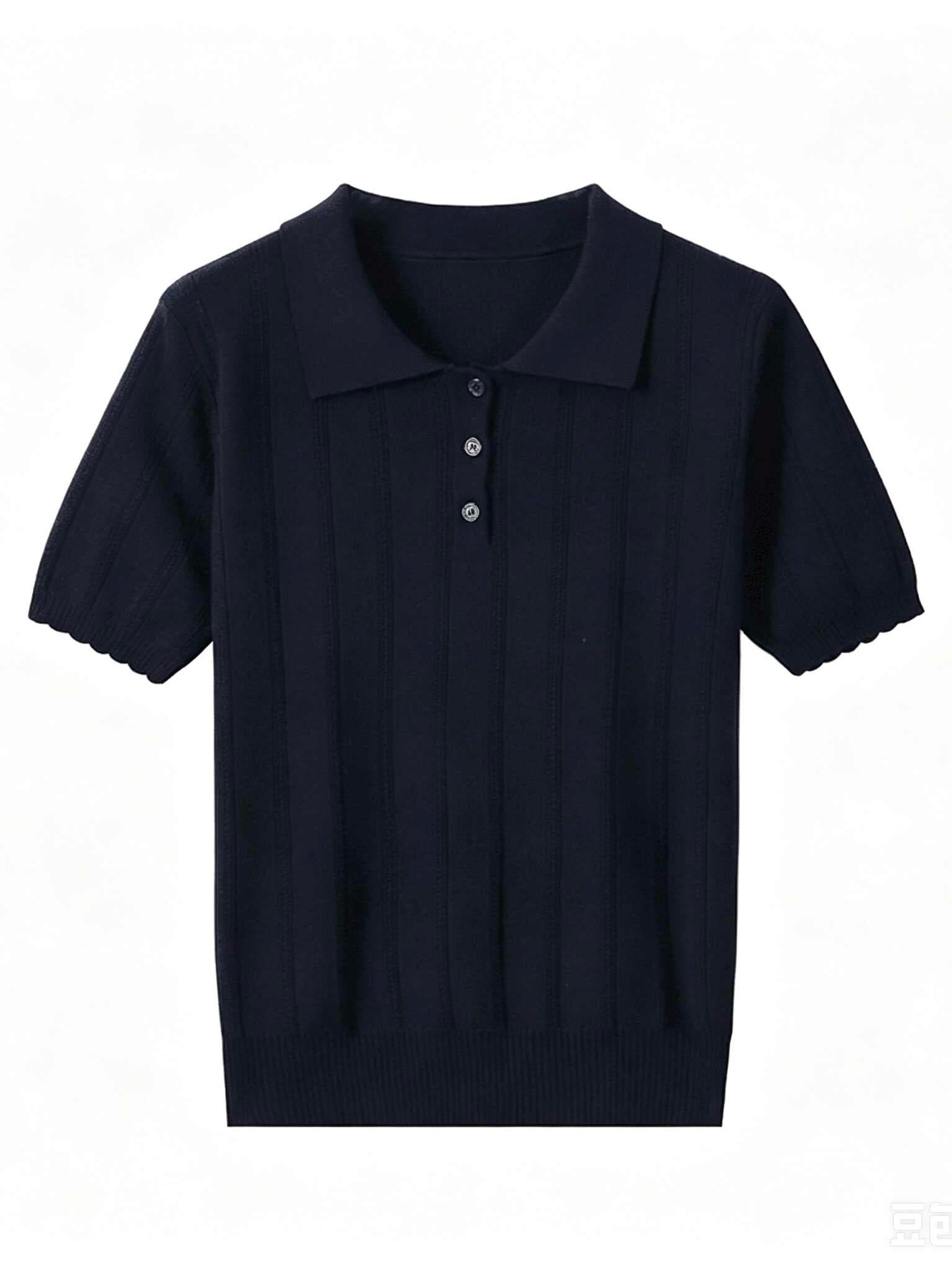 레트로 POLO 칼라 얼음 실크 홀로우 아웃 니트 반팔 티셔츠 여성 봄 여름 얇은 스타일 몸매 가꾸기 다용도 긍정적 인 어깨 작은 셔츠 맨위 상세 이미지 8