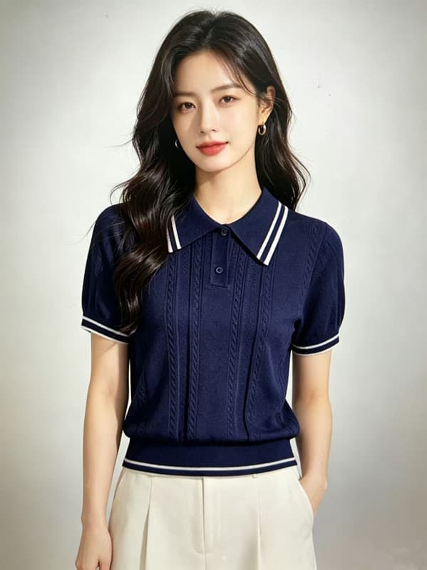 한 부서 귀여운 강아지 알파벳 자수 니트 반팔 티셔츠 여성 여름 연령 감소 작은 키 몸매 가꾸기 슬림해 보이는 맨위 이미지 3