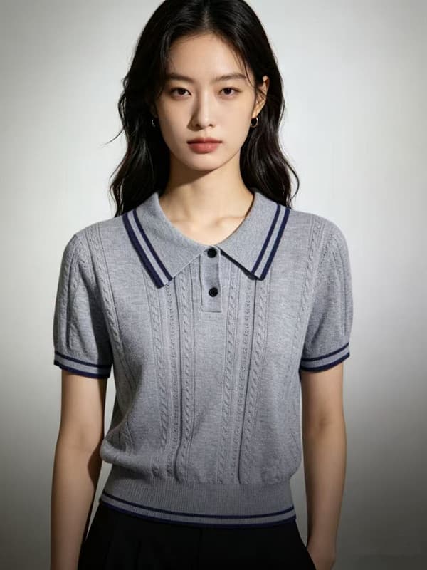 한 부서 귀여운 강아지 알파벳 자수 니트 반팔 티셔츠 여성 여름 연령 감소 작은 키 몸매 가꾸기 슬림해 보이는 맨위 상세 이미지 2