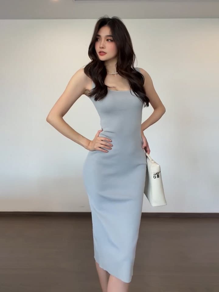 프랑스식 파란색 민소매 조끼 여성 드레스 여름 로얄 자매 빛 요리 한 품격 허리 수축 슬림해 보이는 타이트 스커트 슬립 롱 스커트 상세 이미지 9