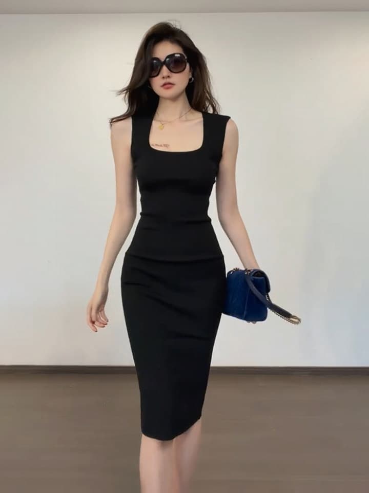 프랑스식 파란색 민소매 조끼 여성 드레스 여름 로얄 자매 빛 요리 한 품격 허리 수축 슬림해 보이는 타이트 스커트 슬립 롱 스커트 상세 이미지 23