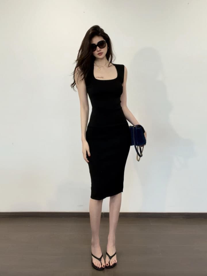 프랑스식 파란색 민소매 조끼 여성 드레스 여름 로얄 자매 빛 요리 한 품격 허리 수축 슬림해 보이는 타이트 스커트 슬립 롱 스커트 상세 이미지 28