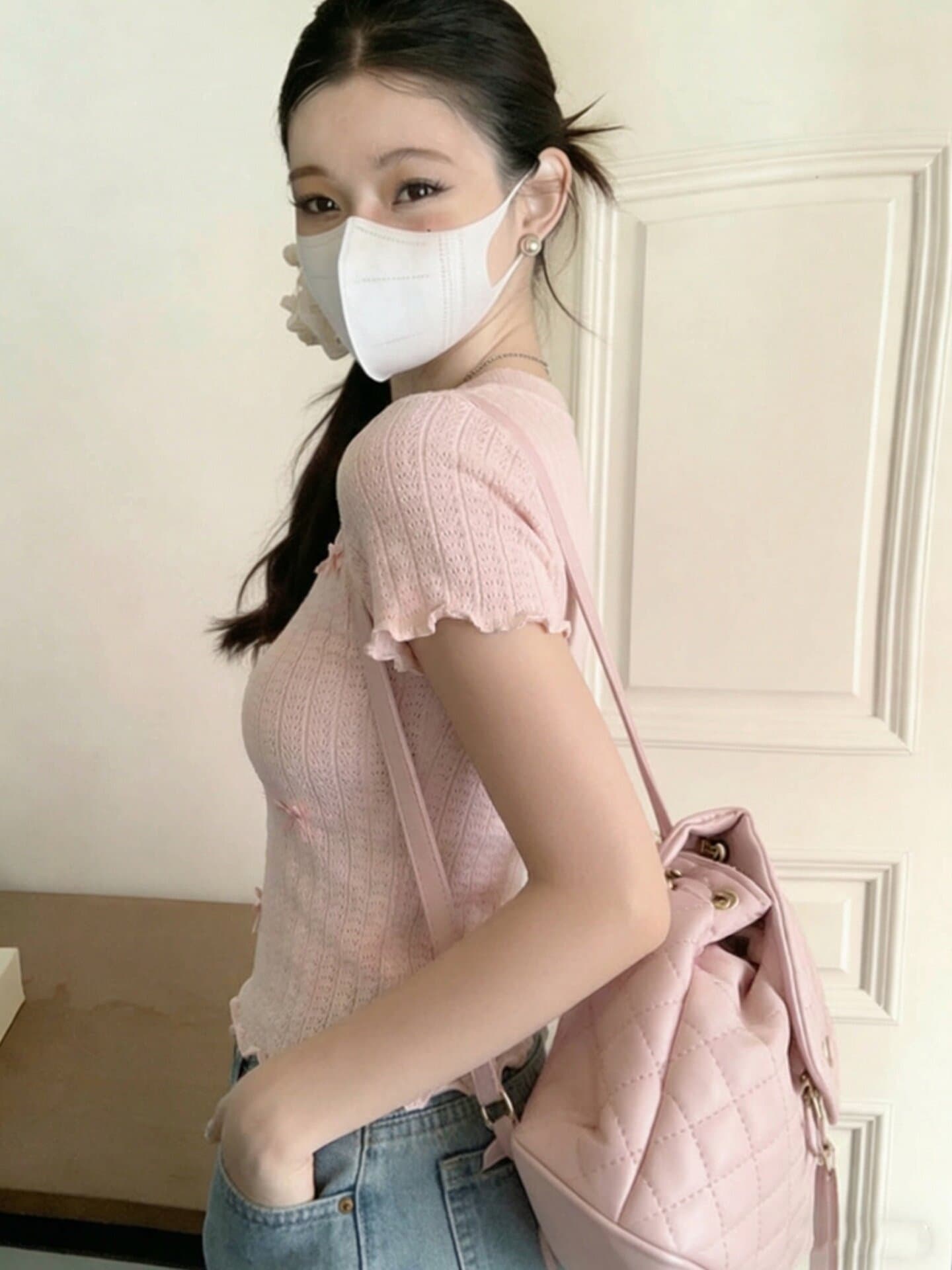 부드러운 달콤함 나비 매듭 니트 반팔 티셔츠 여성 여름 몸매 가꾸기 고유 한 아름다운 자이언트 잘 생긴 디자인 센스 맨위 상세 이미지 4