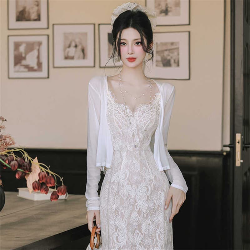 작은 열림 셔츠 얇은 스타일 여성 여름 Tulle 슬립 드레스 외부 코디 치마 태양 보호 셔츠 에어컨 셔츠