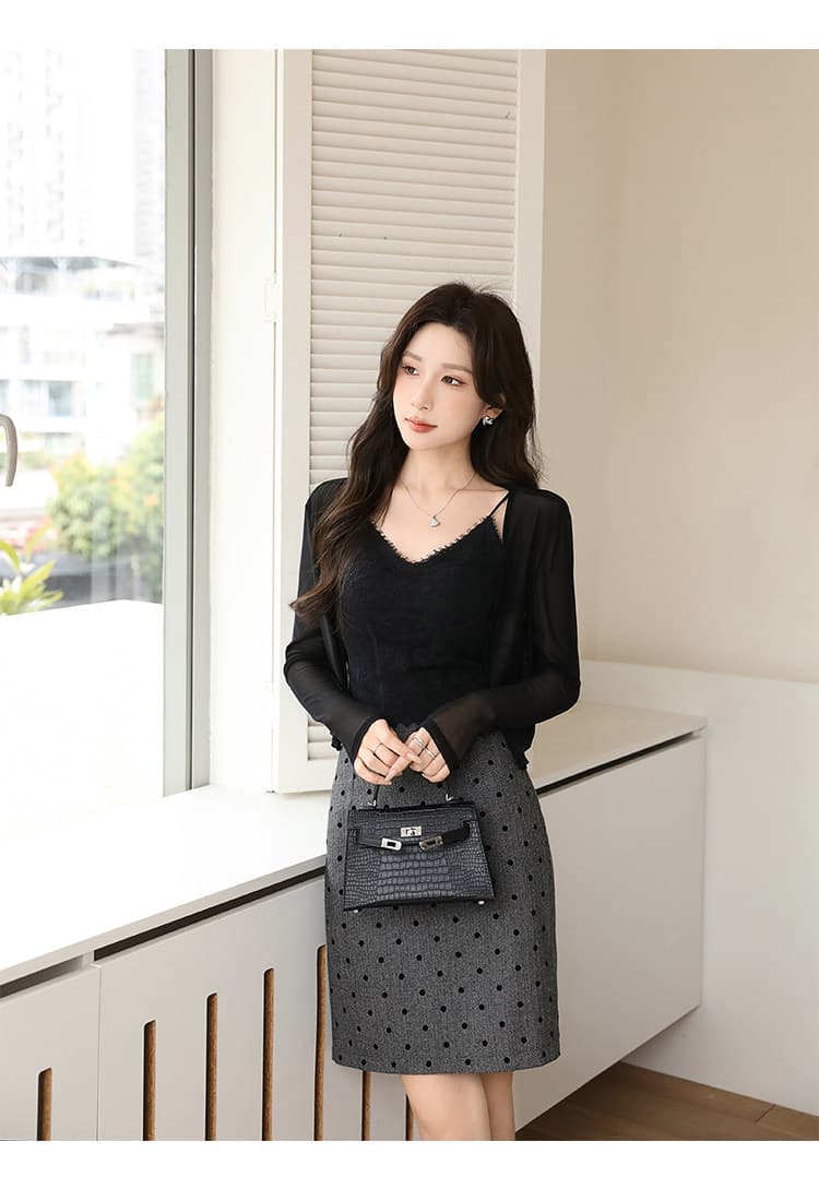작은 열림 셔츠 얇은 스타일 여성 여름 Tulle 슬립 드레스 외부 코디 치마 태양 보호 셔츠 에어컨 셔츠 상세 이미지 3