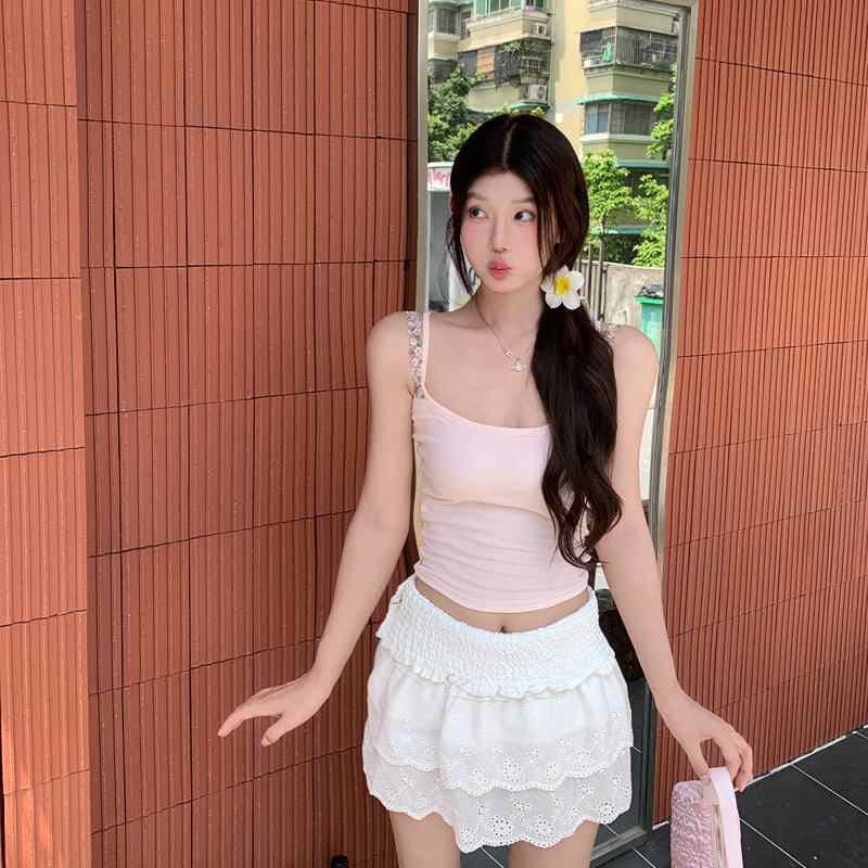 가슴 패드 몸매 가꾸기 조끼 여성 여름 ins 몸매 가꾸기 꽃 디자인 어깨끈 맨위 센스 만나는 바람 슬립 달콤한 자매 벨트 이미지 3