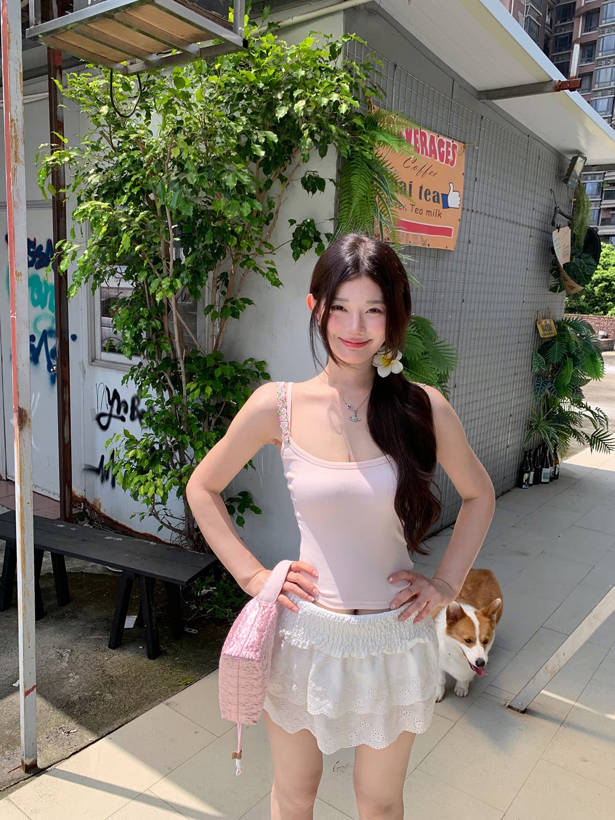 가슴 패드 몸매 가꾸기 조끼 여성 여름 ins 몸매 가꾸기 꽃 디자인 어깨끈 맨위 센스 만나는 바람 슬립 달콤한 자매 벨트 상세 이미지 15