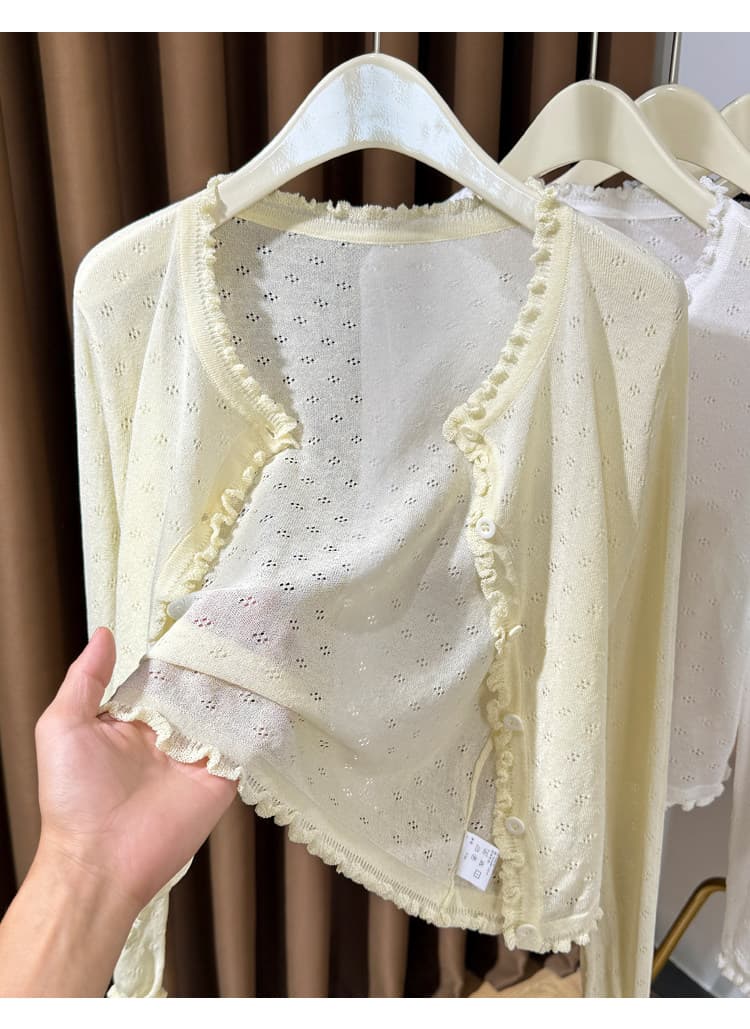핑크색 얼음 실크 니트 오픈 가디건 여성 디자인 센스 홀로우 아웃 외부 가져 가라. 숄 경기 치마 얇고 가벼운 블라우스 자외선 차단 작은 외투 상세 이미지 16