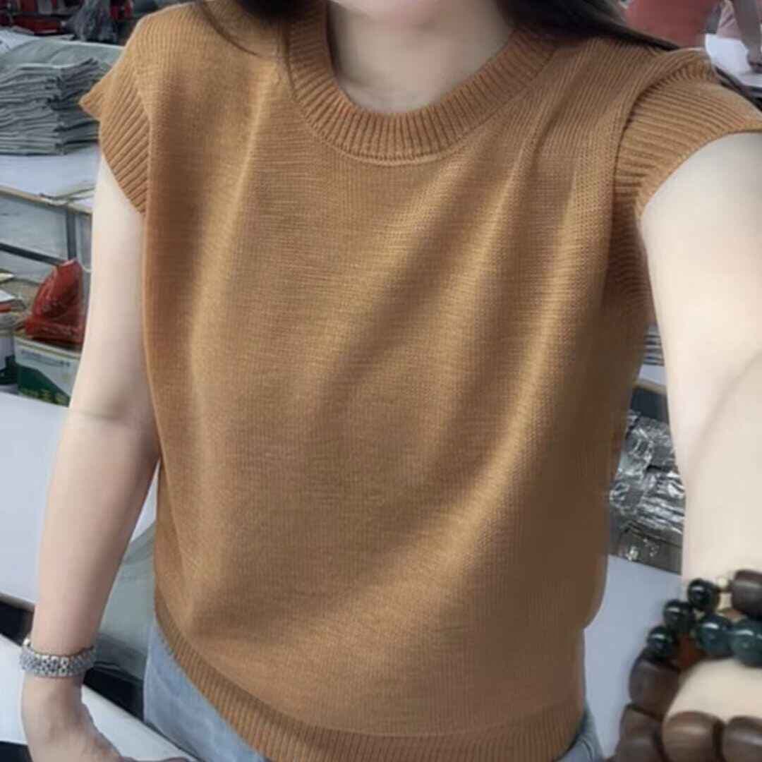 라운드 넥 반팔 조끼 여성 여름 한국 스타일 루즈핏 다용도 슬림해 보이는 외국 가스 고급 센스 이미지 2