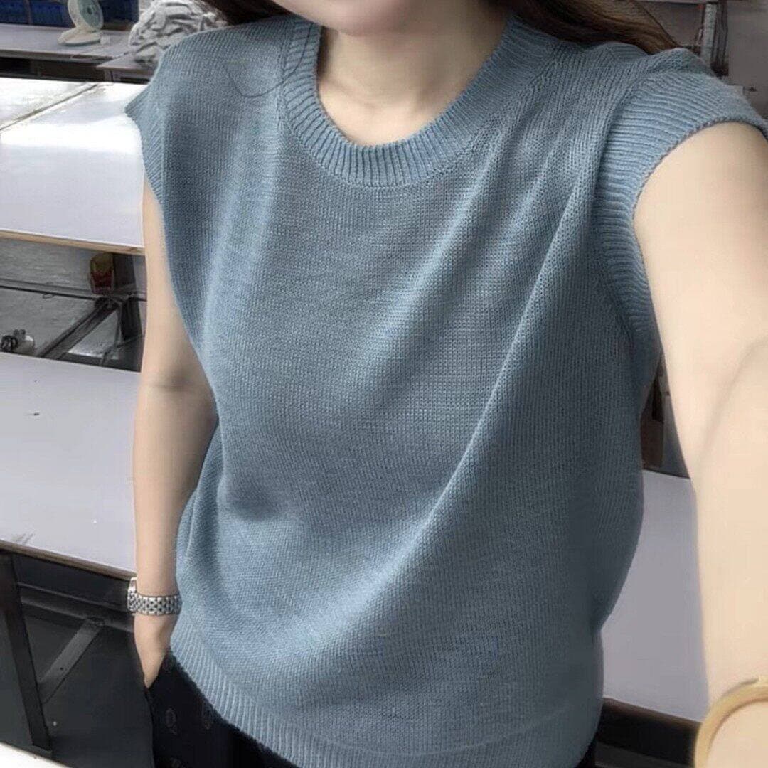 라운드 넥 반팔 조끼 여성 여름 한국 스타일 루즈핏 다용도 슬림해 보이는 외국 가스 고급 센스 상세 이미지 1