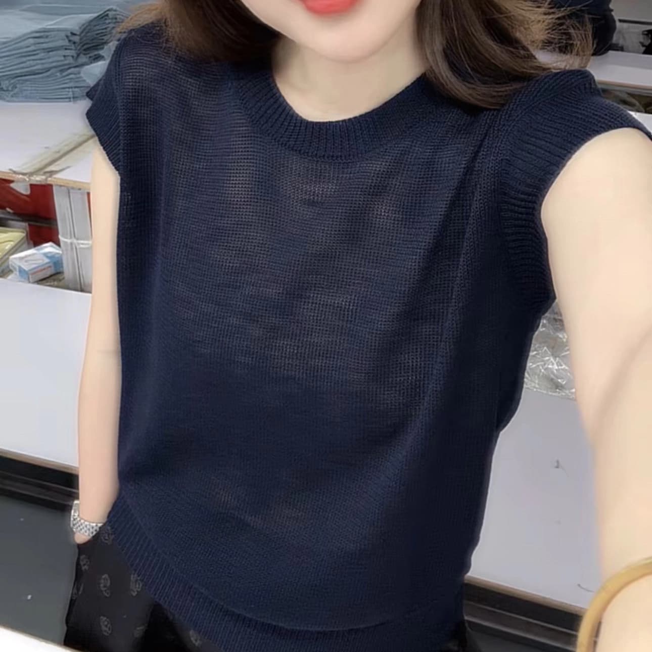 라운드 넥 반팔 조끼 여성 여름 한국 스타일 루즈핏 다용도 슬림해 보이는 외국 가스 고급 센스 상세 이미지 8