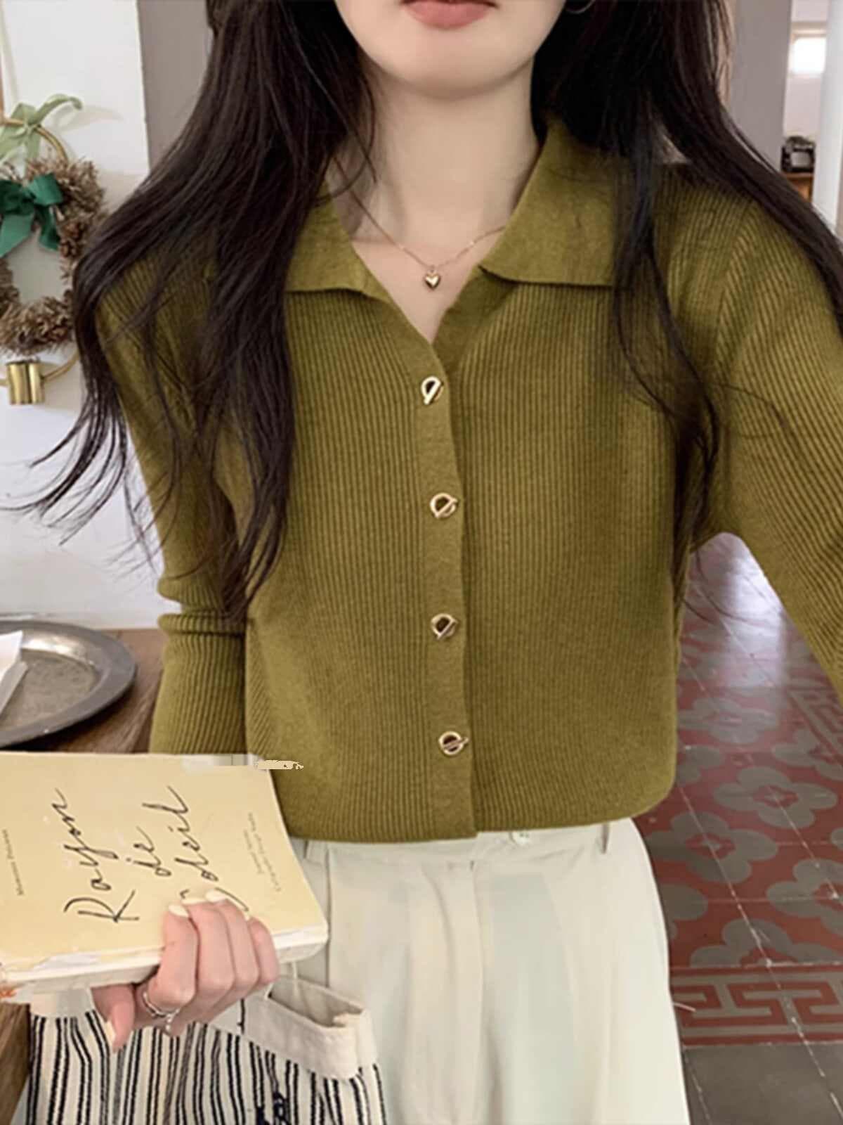 POLO 칼라 니트 오픈 가디건 여성 가을 겨울 새로운 인사이드 가져 가라. 기본 셔츠 부드러운 찹쌀 스웨터 몸매 가꾸기 맨위 재킷 봄 이미지 2