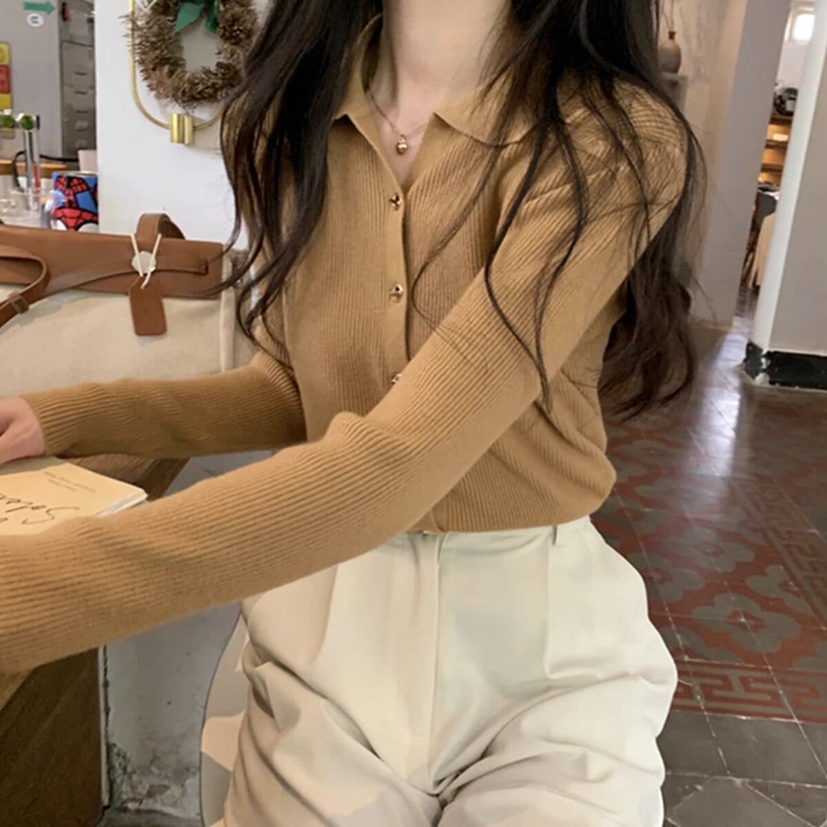 POLO 칼라 니트 오픈 가디건 여성 가을 겨울 새로운 인사이드 가져 가라. 기본 셔츠 부드러운 찹쌀 스웨터 몸매 가꾸기 맨위 재킷 봄 상세 이미지 14