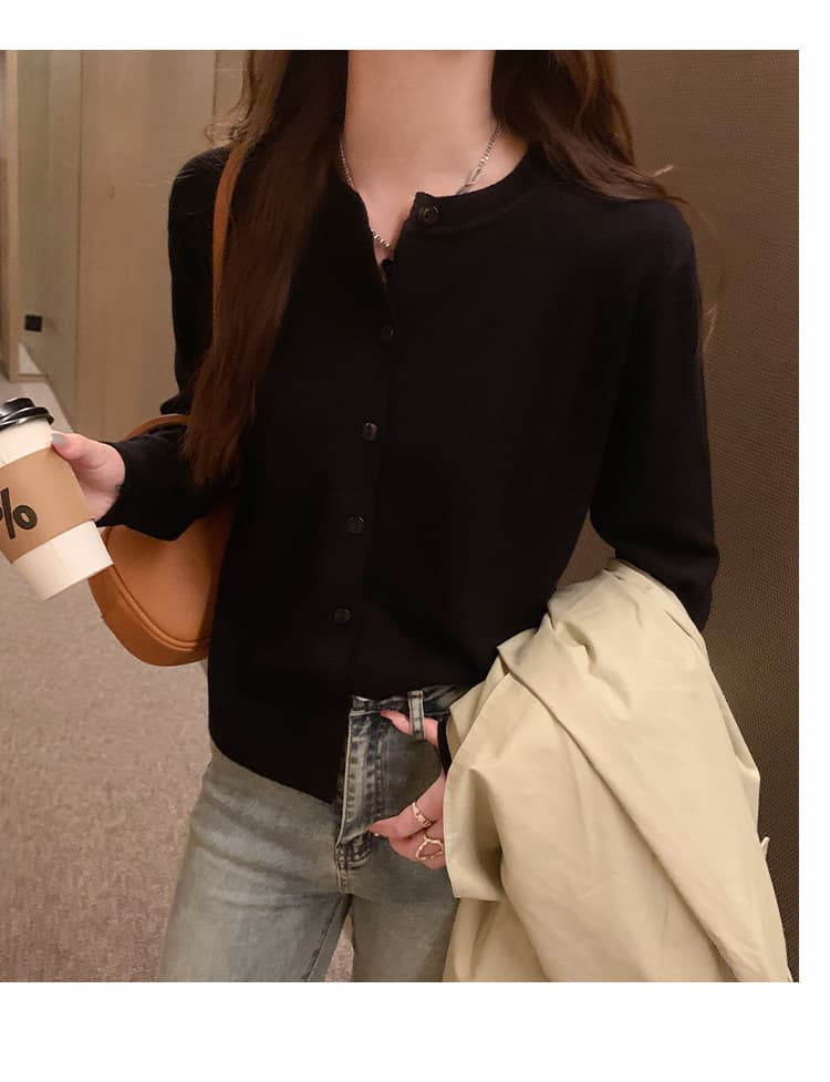 라운드 넥 긴팔 외부 가져 가라. 오픈 가디건 여름 얇은 코트 숄 살구 색상 니트 스웨터 봄 가을 단색 쇼트 스타일 태양 보호 셔츠 상세 이미지 30