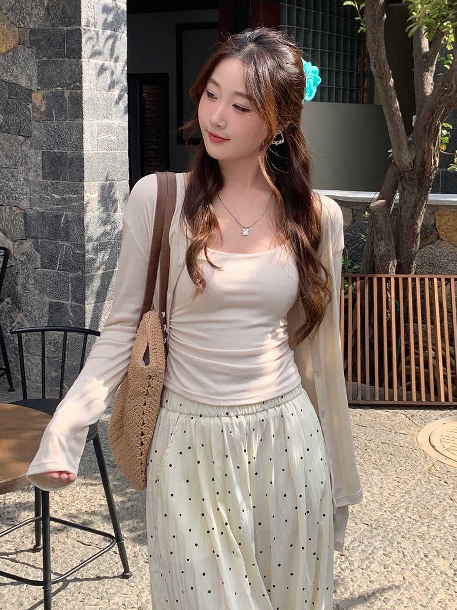 화이트 외부 가져 가라. 오픈 가디건 여름 슬립 드레스 외부 가져 가라. 라이 경기 서울 자외선 차단 블라우스 니트 재킷 에어컨 셔츠 맨위 이미지 3