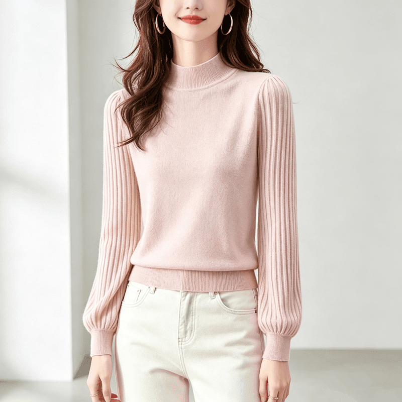반하이넥 벌룬 소매 단색 기본 셔츠 빛 럭셔리 외국 가스 가을 겨울 슬림해 보이는 다용도 캐주얼 구덩이 기사 긴팔 풀오버 상세 이미지 2
