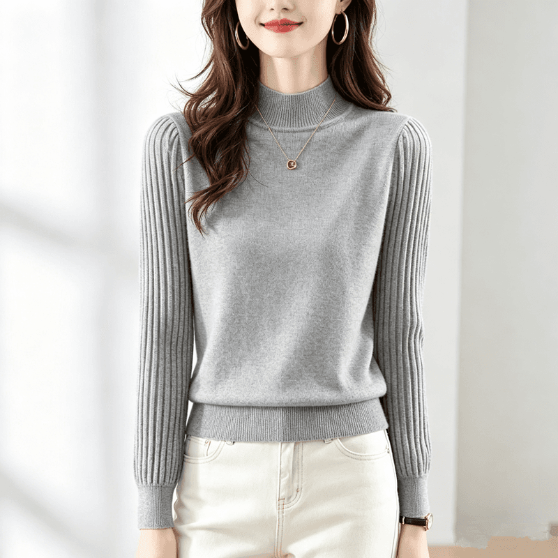 반하이넥 벌룬 소매 단색 기본 셔츠 빛 럭셔리 외국 가스 가을 겨울 슬림해 보이는 다용도 캐주얼 구덩이 기사 긴팔 풀오버 상세 이미지 4