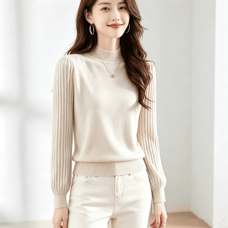 반하이넥 벌룬 소매 단색 기본 셔츠 빛 럭셔리 외국 가스 가을 겨울 슬림해 보이는 다용도 캐주얼 구덩이 기사 긴팔 풀오버 상세 이미지 8