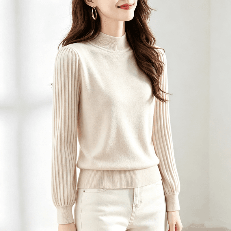 반하이넥 벌룬 소매 단색 기본 셔츠 빛 럭셔리 외국 가스 가을 겨울 슬림해 보이는 다용도 캐주얼 구덩이 기사 긴팔 풀오버 상세 이미지 9