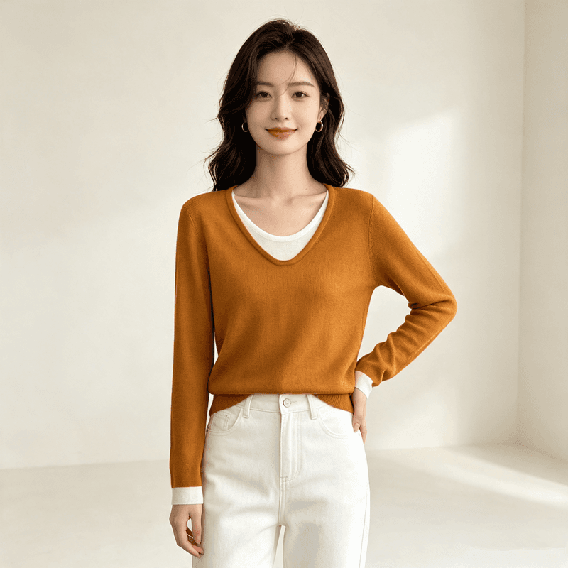 가을 겨울 페이크 레이어드 하프 라운드 넥 느긋한 바람 다용도 니트 스웨터 스웨터 여자 빅 사이즈 풀오버 싱글 맨위