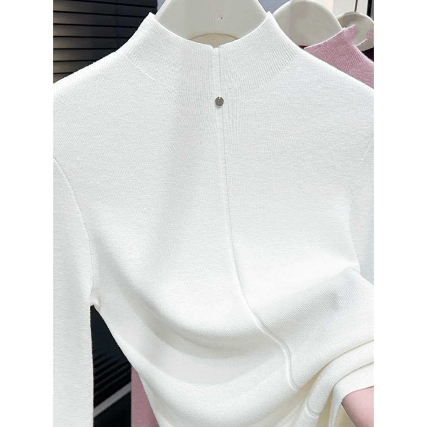앤 코라 빨간색 기본 셔츠 반하이넥 니트 스웨터 여성 가을 겨울 인사이드 가져 가라. 중 칼라 스웨터 외국 가스 와인 레드 맨위 계절 이미지 2