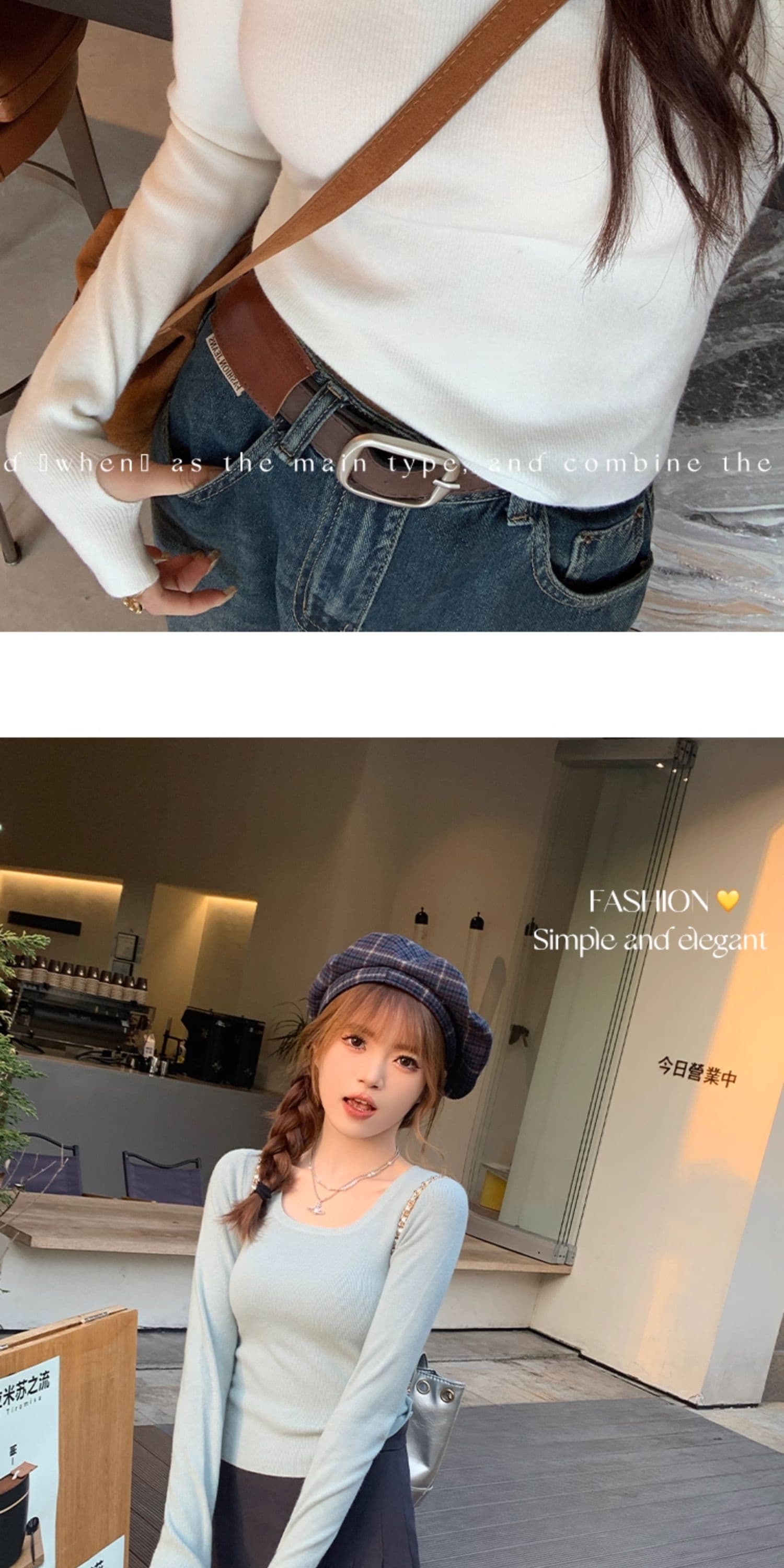 회색 기본 셔츠 여성 봄 가을 새로운 광장 칼라 긴팔 니트 낮은 네크라인 스웨터 인사이드 가져 가라. 몸매 가꾸기 가을 맨위 상세 이미지 19