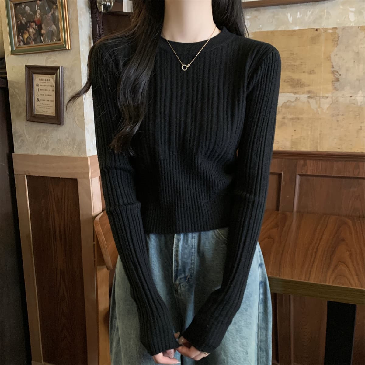 가을 겨울철 디자인 센스 구덩이 기사 몸매 가꾸기 쇼트 스타일 스웨터 여자 인사이드 잡아라. 의류 앤디 플러시 만나는 니트 스웨터 상세 이미지 35
