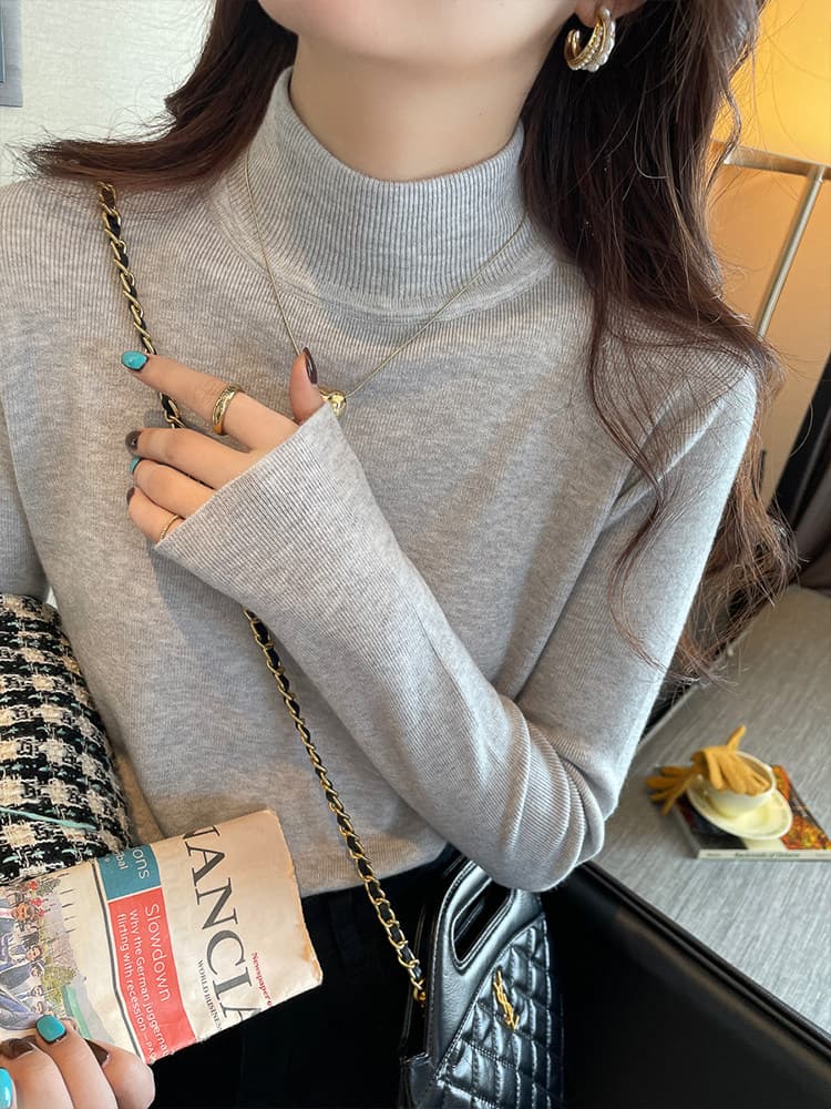 앤디 플러시 대 핏 스타일 기본 셔츠 여성 인사이드 가져 가라. 가을 새로운 반하이넥 니트 스웨터 스웨터 외국 가스 긴팔 맨위 이미지 2