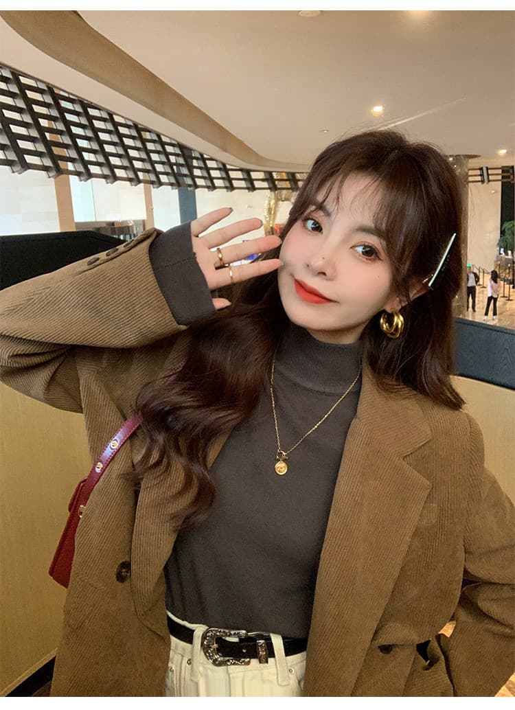앤디 플러시 대 핏 스타일 기본 셔츠 여성 인사이드 가져 가라. 가을 새로운 반하이넥 니트 스웨터 스웨터 외국 가스 긴팔 맨위 상세 이미지 38