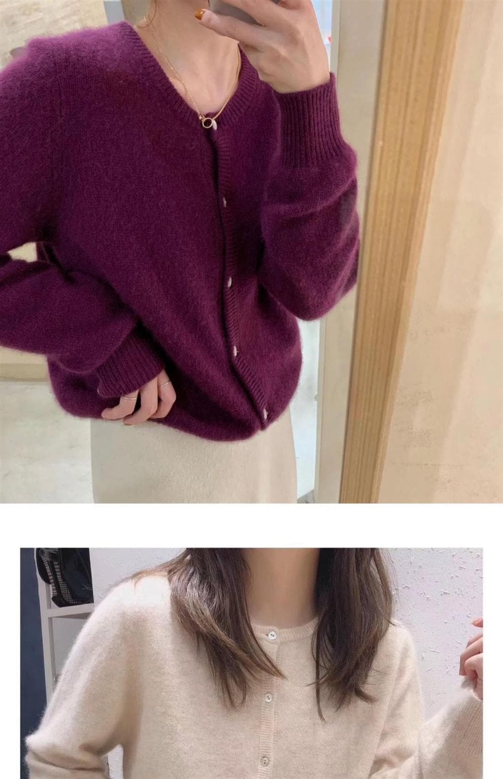 대 핏 스타일 가을 새로운 라운드 넥 보라색 쇼트 스타일 니트 작은 섹션 오픈 가디건 루즈핏 외출용 스웨터 여성 코트 상세 이미지 24