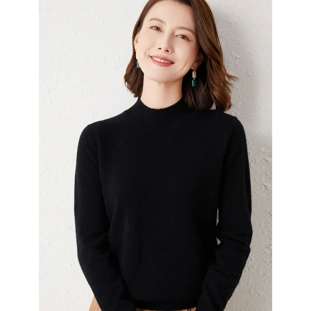 빅 보드 종류 반하이넥 양모 스웨터 여성 양모 가을 겨울 새로운 루즈핏 스웨터 빅 사이즈 니트 양모 기본 셔츠 상세 이미지 1