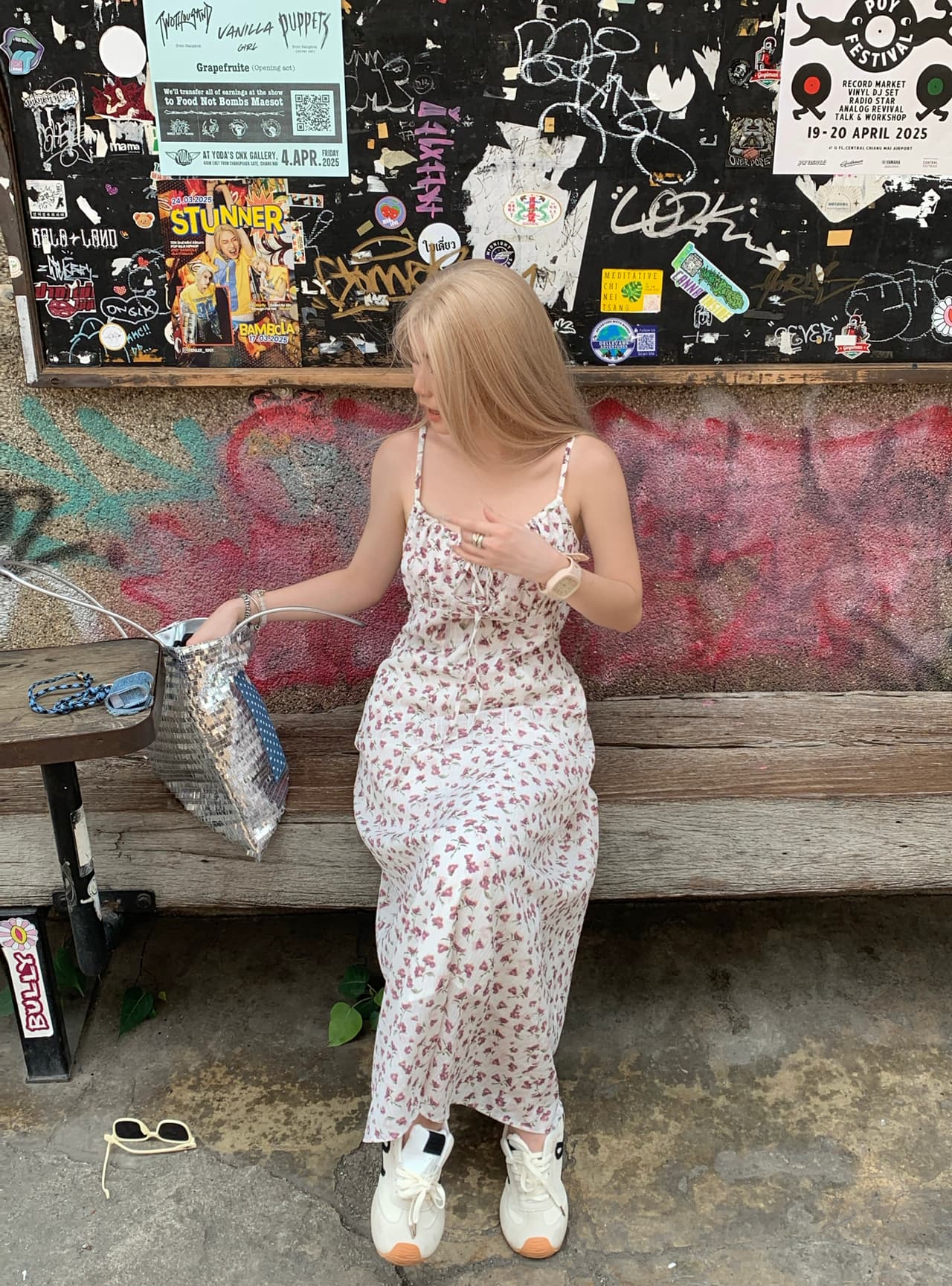 지방 mm 프랑스식 차 휴식 꽃무늬 슬립 드레스 여름 품격 슬림해 보이는 여행 휴가 바람 숙녀 발목 길다 치마 이미지 2