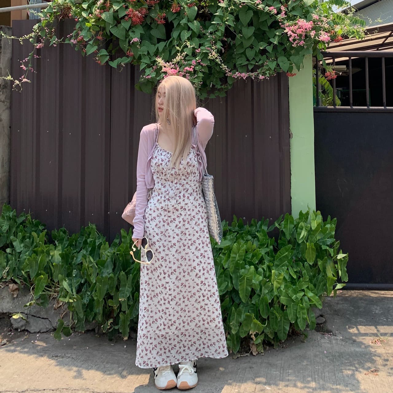 지방 mm 프랑스식 차 휴식 꽃무늬 슬립 드레스 여름 품격 슬림해 보이는 여행 휴가 바람 숙녀 발목 길다 치마 이미지 4