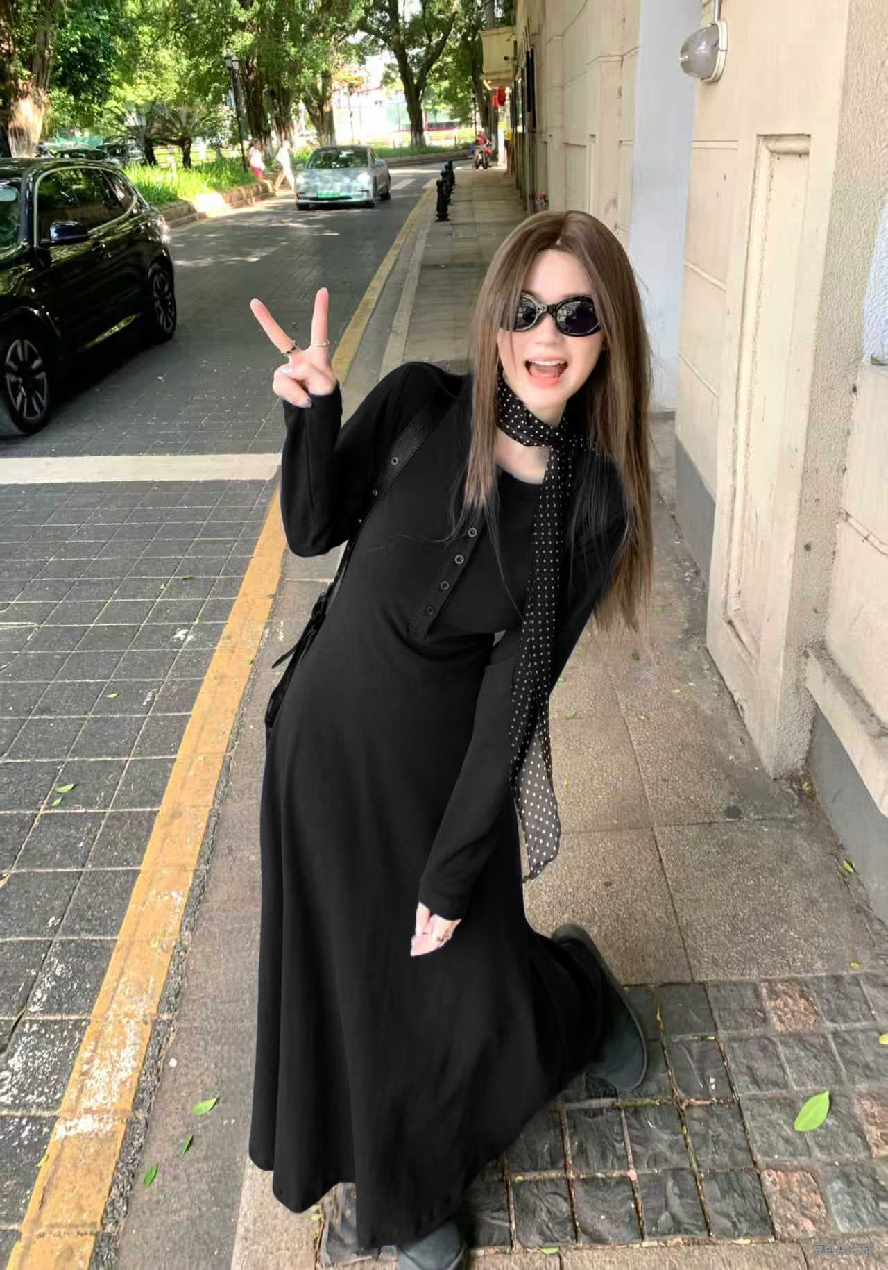 마이크로 지방 한국 스타일 신축성 슬림해 보이는 단색 몸매 가꾸기 드레스 가을 인사이드 가져 가라. 만나는 세련된 니트 발목 한 마디 롱 스커트 상세 이미지 5